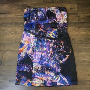 Bardot Strapless Black Pink Dress SZ 8 Sexy Fit BodyCon moto